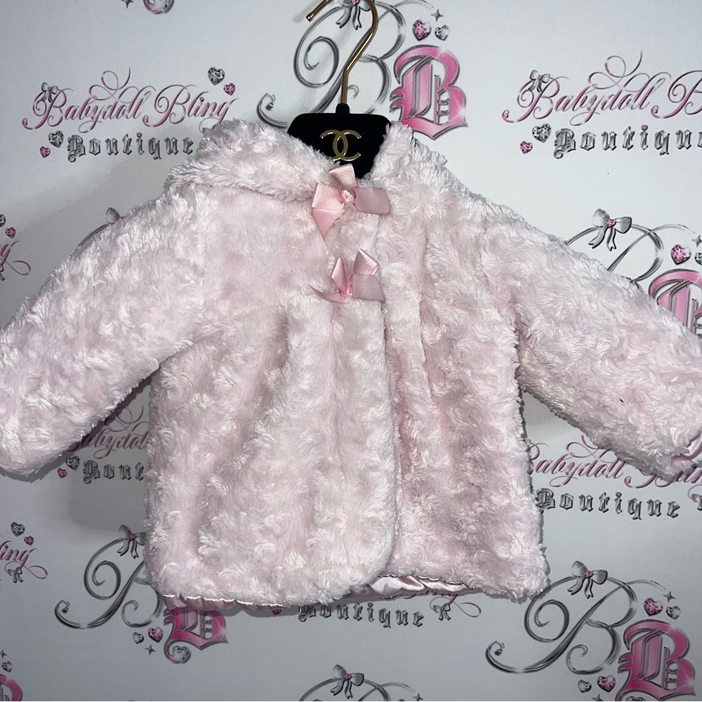 Young hearts size 6-9m Young hearts jacket coat fluffy pink bow tie π - Picture 4 of 9